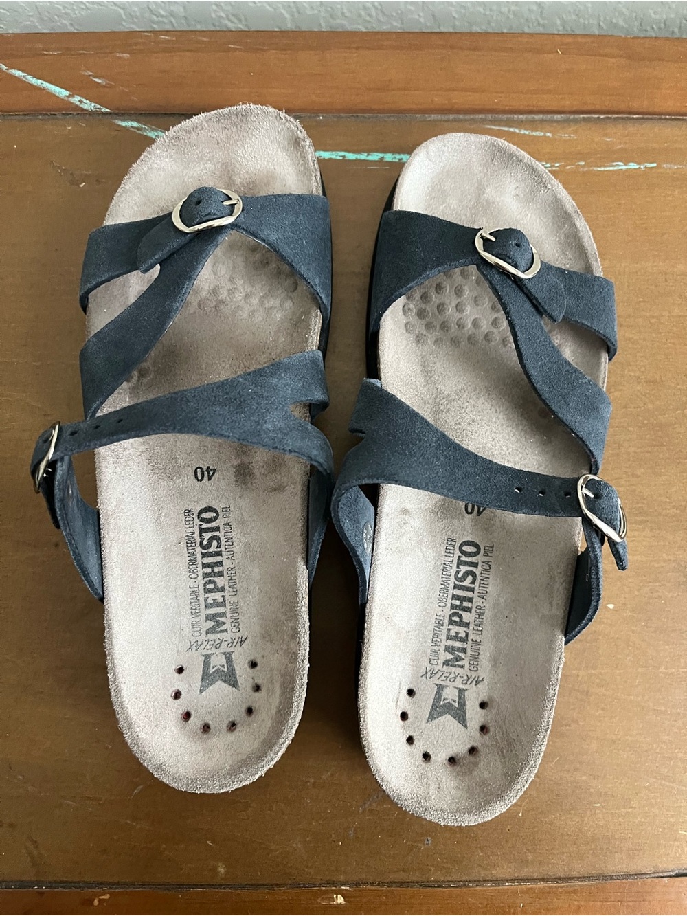 Mephisto Women’s Blue Suede Strappy Sandals Adjustable Cushioned Buckle EU 40